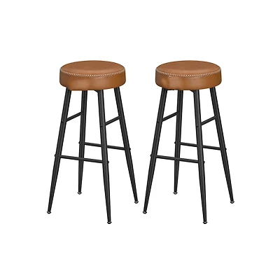 Set Of 2, Kitchen Bar Stools, Breakfast Synthetic Leather With Stitching