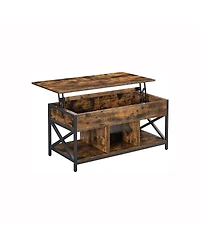 Lift-Top Industrial Coffee Table with Hidden Compartments for Small Spaces