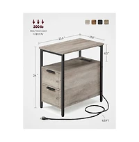 Narrow Nightstand Side Table With Usb Ports, Charging Station And Drawers