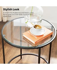 Slickblue Round Side Table, Glass End Table With Metal Frame, Small Coffee Accent