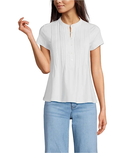 Lands' End Women's Lightweight Jersey Button Pintuck Top