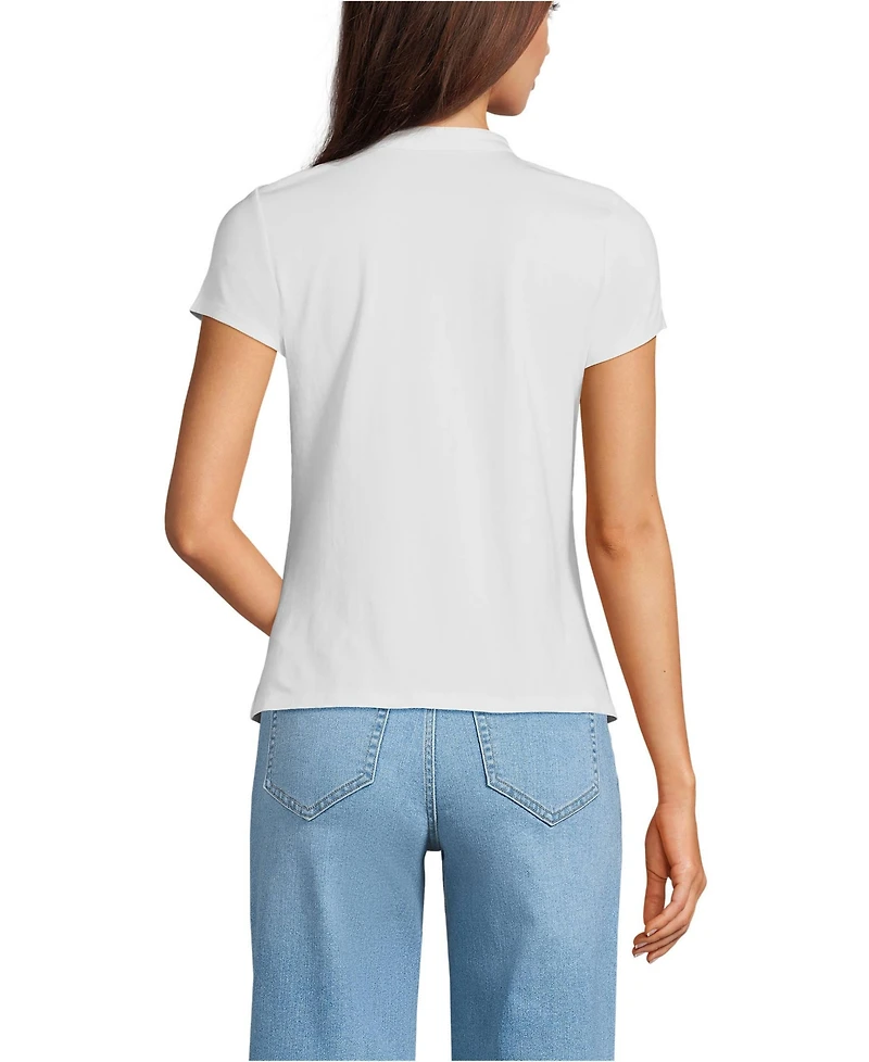 Lands' End Women's Lightweight Jersey Button Pintuck Top