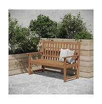 Andover Indoor/Outdoor Patio Bench/Dual-Person Loveseat With Slatted Acacia Wood Design For Use In Sunroom, Backyard, Porch, Or Garden