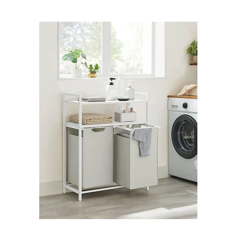 Slickblue Laundry Hamper, Laundry Sorter With 2 Pull-out And Removable Bags, 2 Shelves, For Laundry Room