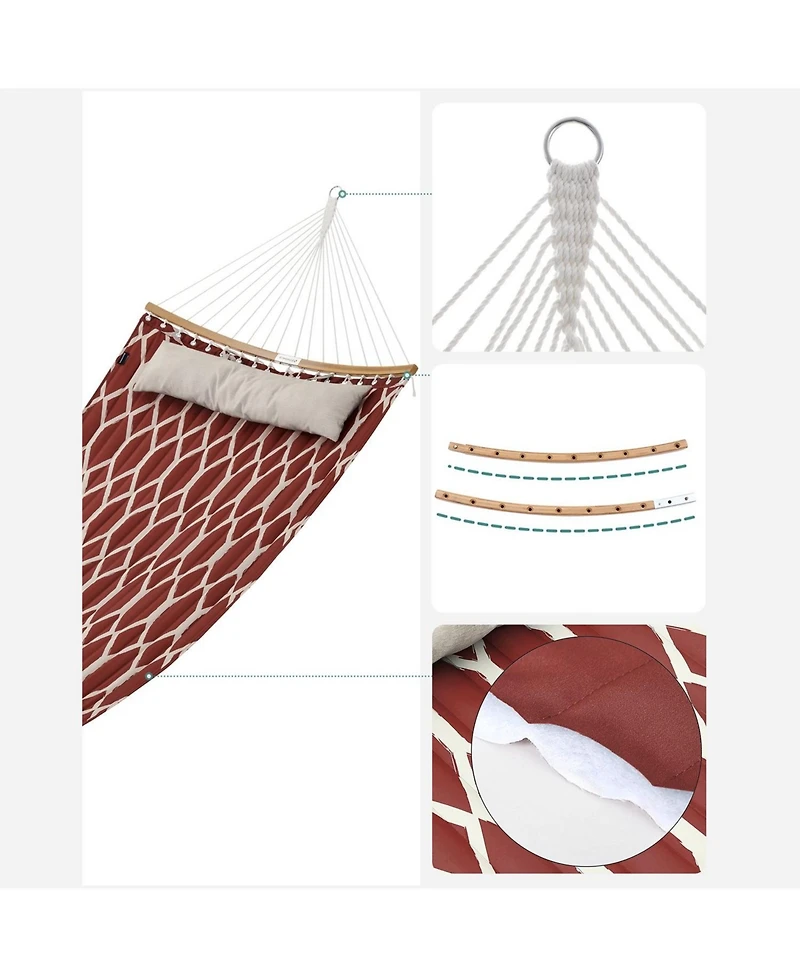 Slickblue Quilted Hammock with Curved Bamboo Spreaders, Pillow, Portable Padded Hammock Holds up to 495 lb