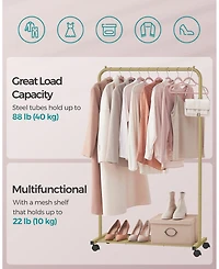 Slickblue Clothes Rack with Wheels, Garment Rack, Dense Mesh Shelf, 2 Brakes, Sturdy Steel Frame