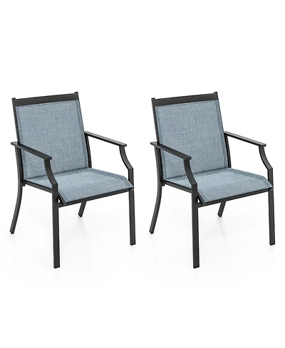 2 Piece Patio Dining Chairs Large Outdoor with Breathable Seat & Metal Frame