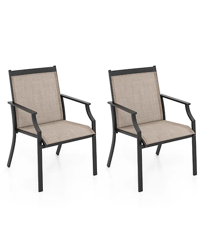 2 Piece Patio Dining Chairs Large Outdoor with Breathable Seat & Metal Frame