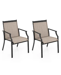 2 Piece Patio Dining Chairs Large Outdoor with Breathable Seat & Metal Frame