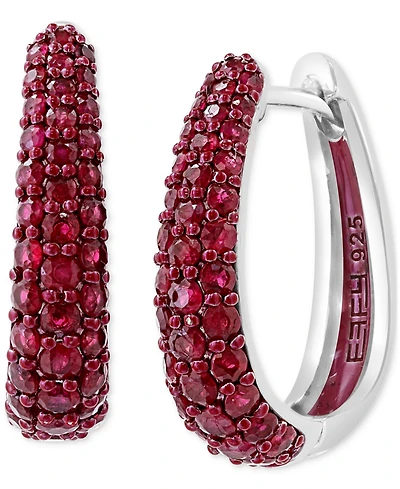 Effy Ruby Oval Small Huggie Hoop Earrings (2 ct. t.w.) Sterling Silver (Also available Pink Sapphire & Sapphire)