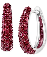 Effy Ruby Oval Small Huggie Hoop Earrings (2 ct. t.w.) Sterling Silver (Also available Pink Sapphire & Sapphire)