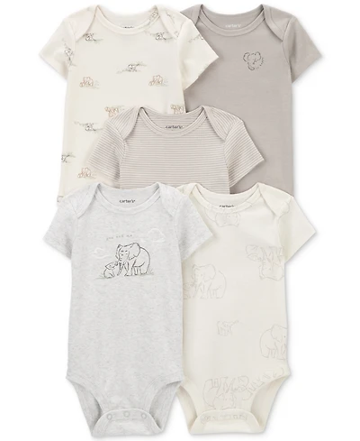 Carter's Baby Short-Sleeve Elephants Bodysuits, Pack of 5