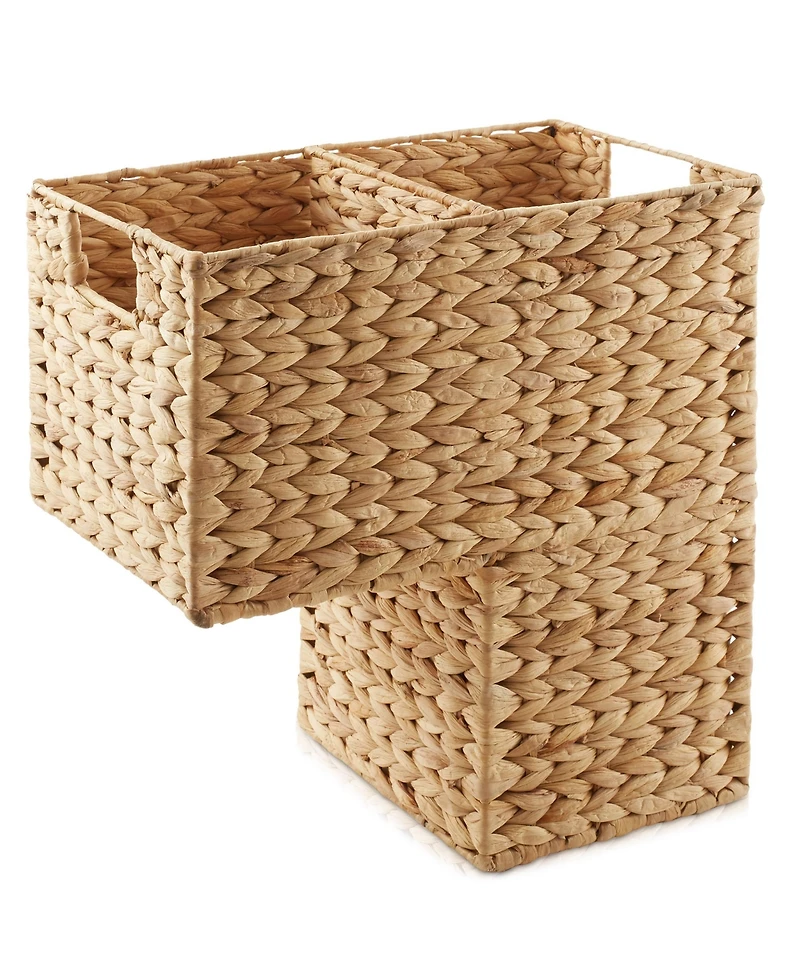 Casafield Stair Basket with Handles, Natural - Woven Water Hyacinth Staircase Step Organizer Bin - Natural