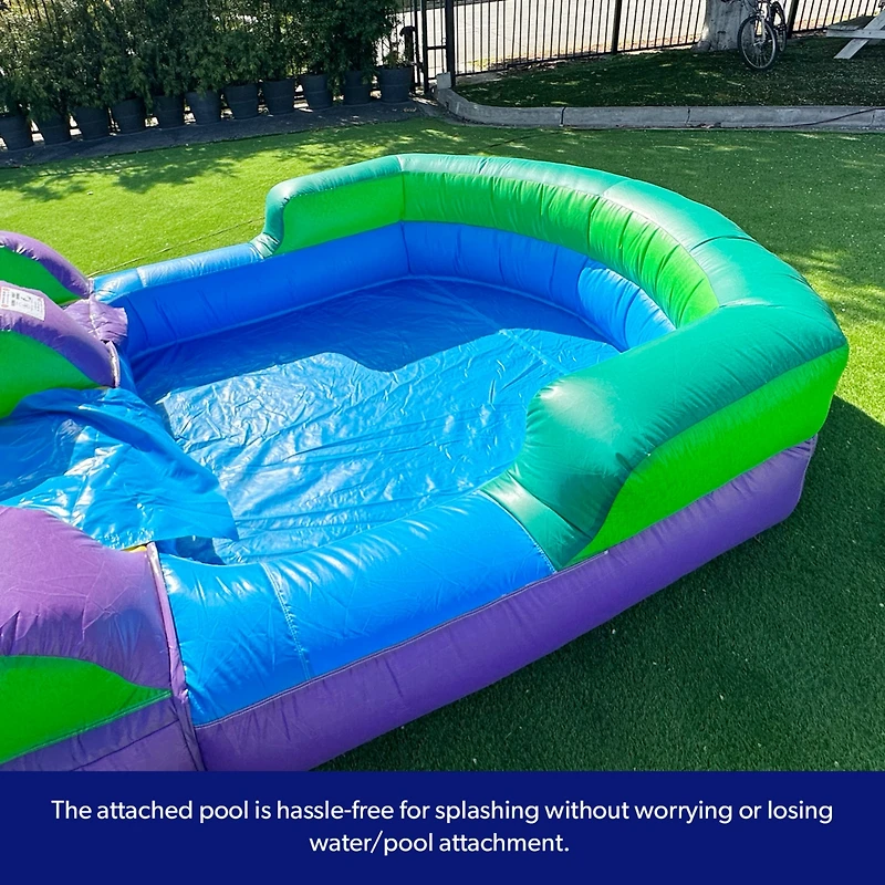 HeroKiddo 16 Purple Tropical Commercial Grade Water Slide Inflatable with Pool for Kids and Adults (with Blower), Wet Dry Use, Summer Fun