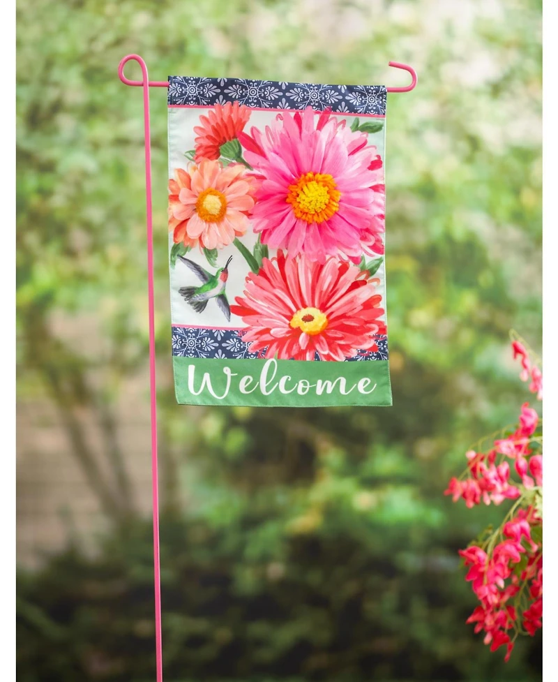 Evergreen Gerberas and Hummingbird Garden Linen Flag 12.5 x 18 Inches Indoor Outdoor Decor