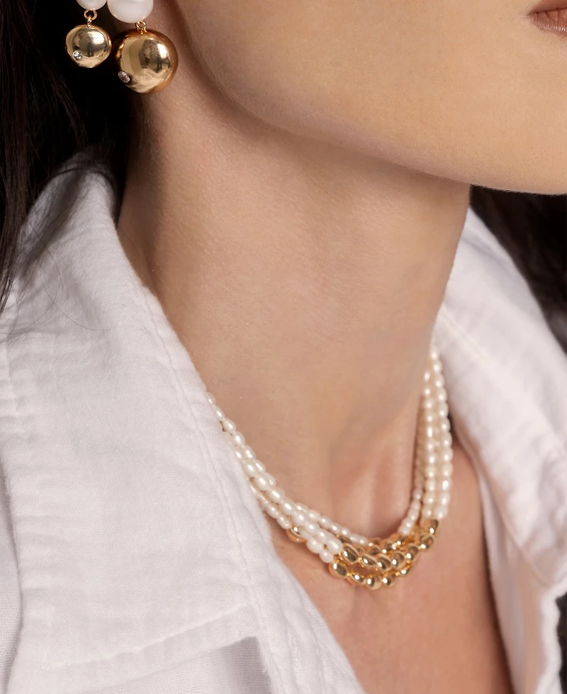 Ettika Freshwater Pearl Polished Pebble Beaded Necklace