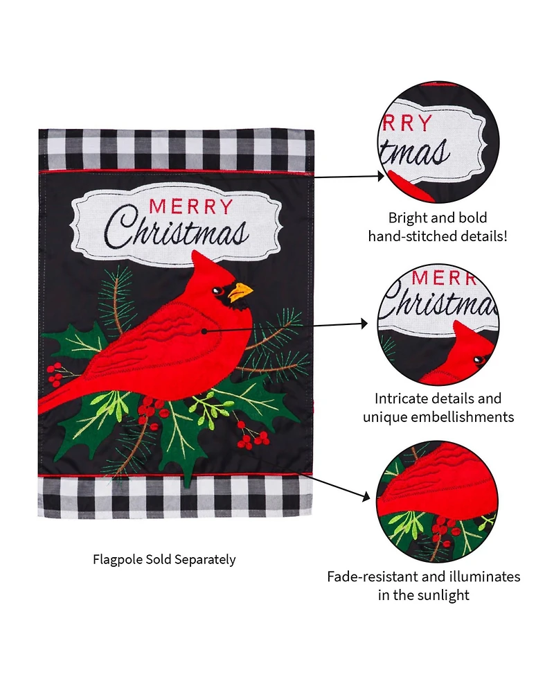 Evergreen Merry Christmas Cardinal Garden Applique Flag