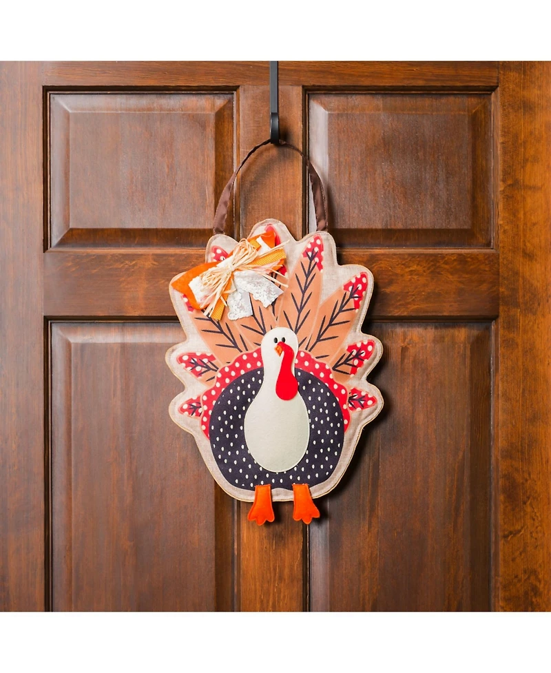 Evergreen Turkey Burlap Door Decor, 13.30x17.50"H