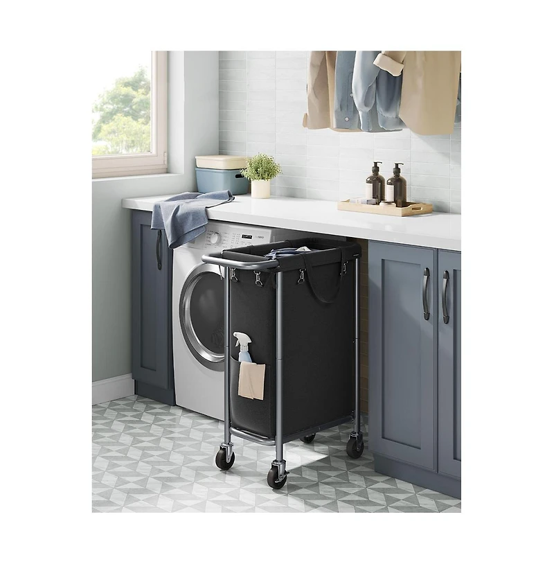 Slickblue Laundry Basket with Wheels, Rolling Hamper, emovable Liner, Steel Frame Handle, Blanket Storage