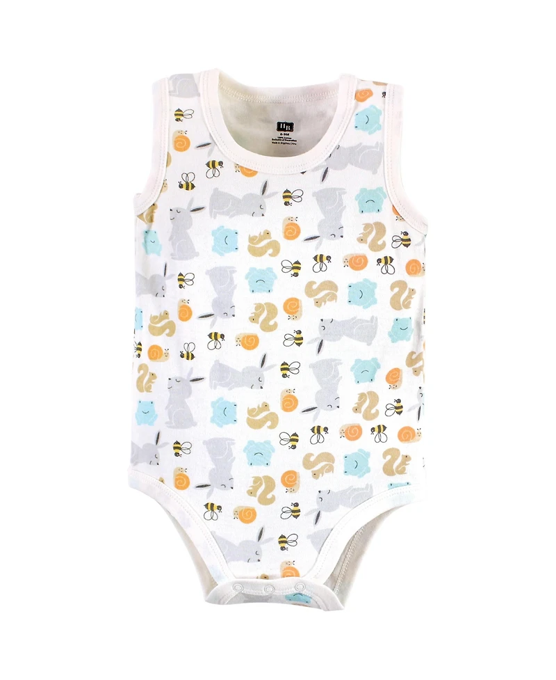 Hudson Baby Boys Unisex Cotton Sleeveless Bodysuits, Bunny And Bee, 5-Pack