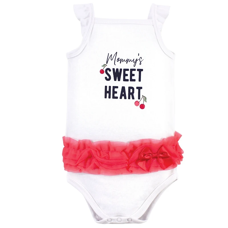 Little Treasure Baby Girls Cotton Bodysuits 3pk, Cherries, 3-6 Months