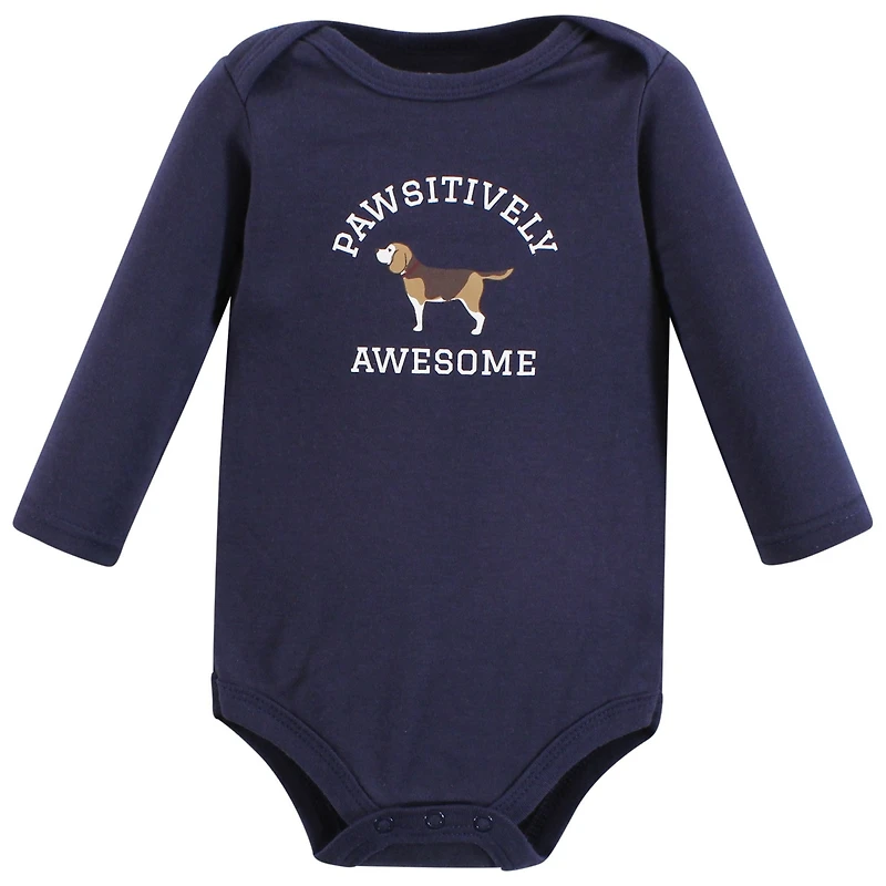Hudson Baby Baby Boys Hudson Cotton Long-Sleeve Bodysuits Dogs 3-Pack, 6-9 Months