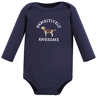 Hudson Baby Baby Boys Hudson Cotton Long-Sleeve Bodysuits Dogs 3-Pack, 6-9 Months