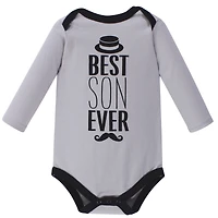Hudson Baby Boys Soft Cotton Long-Sleeve Bodysuit Bundle (5-Count