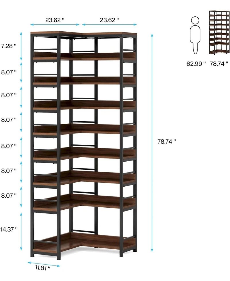 Tribesigns 9 Tiers Corner Shoe Rack, Tall Vertical Shoe Rack Organizer, Free Standing Large Shoe Storage Shelf for Entryway Hallway Closet, Space Savi