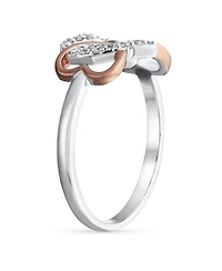 Bling Jewelry Two Tone Pave Cz Accent Cubic Zirconia Crossover Intertwined Infinity Heart Promise Ring Rose Gold Plated Sterling Silver