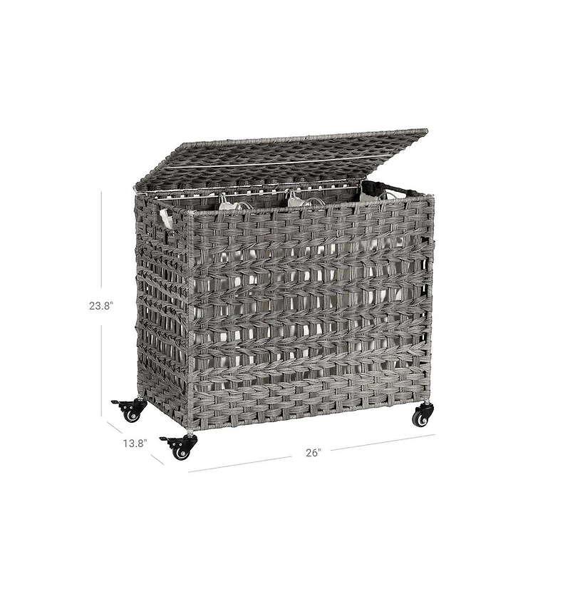 Slickblue Laundry Hamper With Wheels And 3 Removable Liner Bags