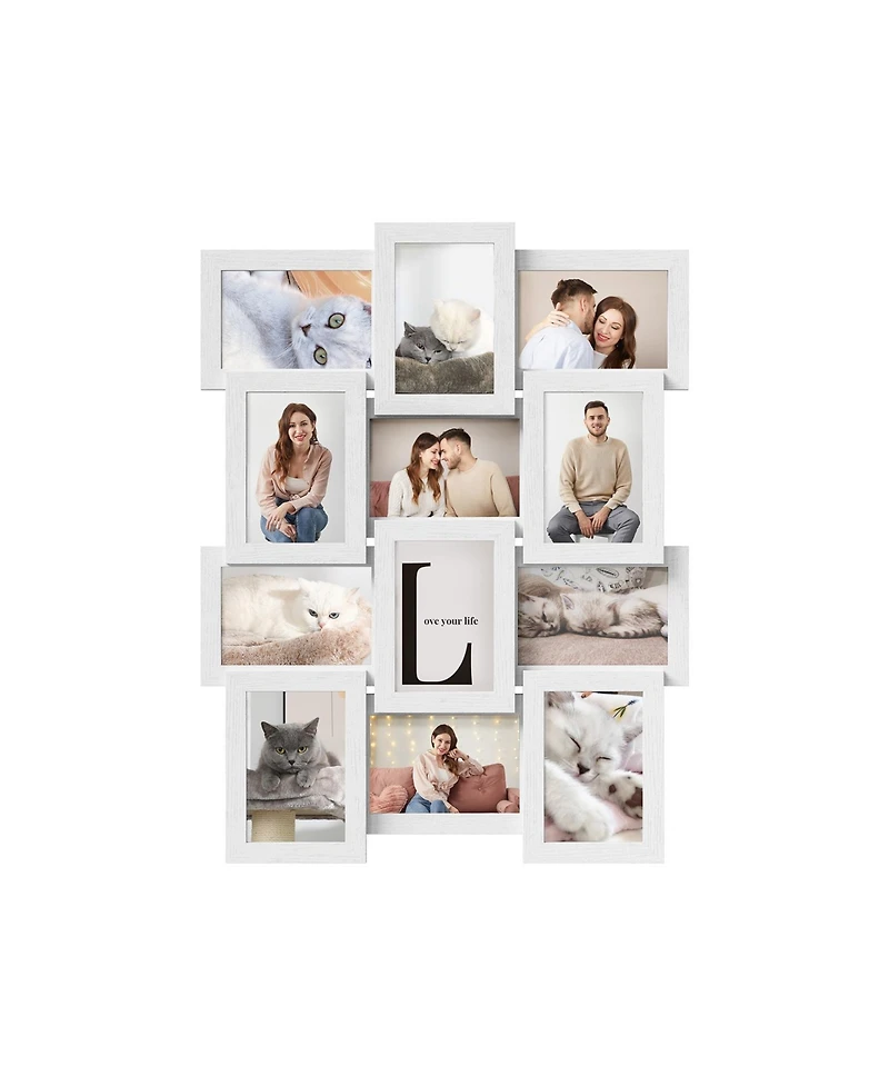 12-Opening Photo Collage Frame with Glass Cover for Multiple Picture Display