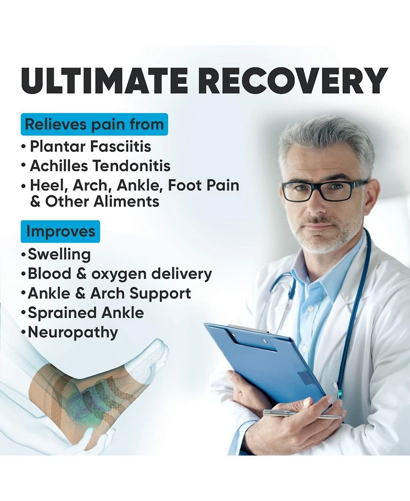 Powerlix Medium Orthopedic Feet Brace Women & Men: for Arthritis, Tendinitis - 2 Pair