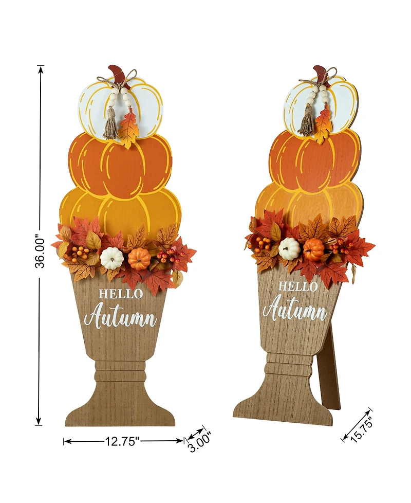 Glitzhome 36"H Fall Wooden Stacked Pumpkin with Urn Porch Decor