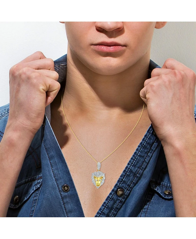LuvMyJewelry King of the Jungle Natural Round Cut Diamond Pendant(0.09 cttw) in 14k Yellow Gold for Women & Men