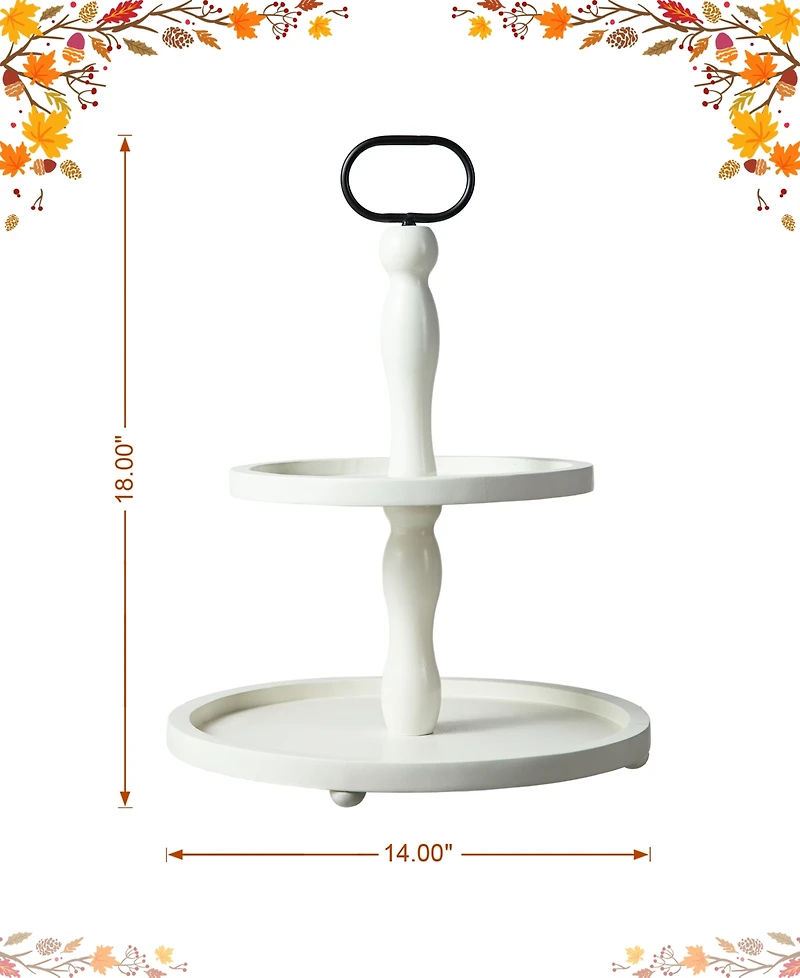 Glitzhome 18"H White Wood Double Tiered Tray