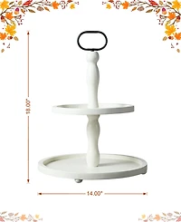 Glitzhome 18"H White Wood Double Tiered Tray