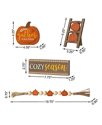 Glitzhome 10.75"L Set of 4 Fall Wooden Word Signs Tiered Tray Table Decor