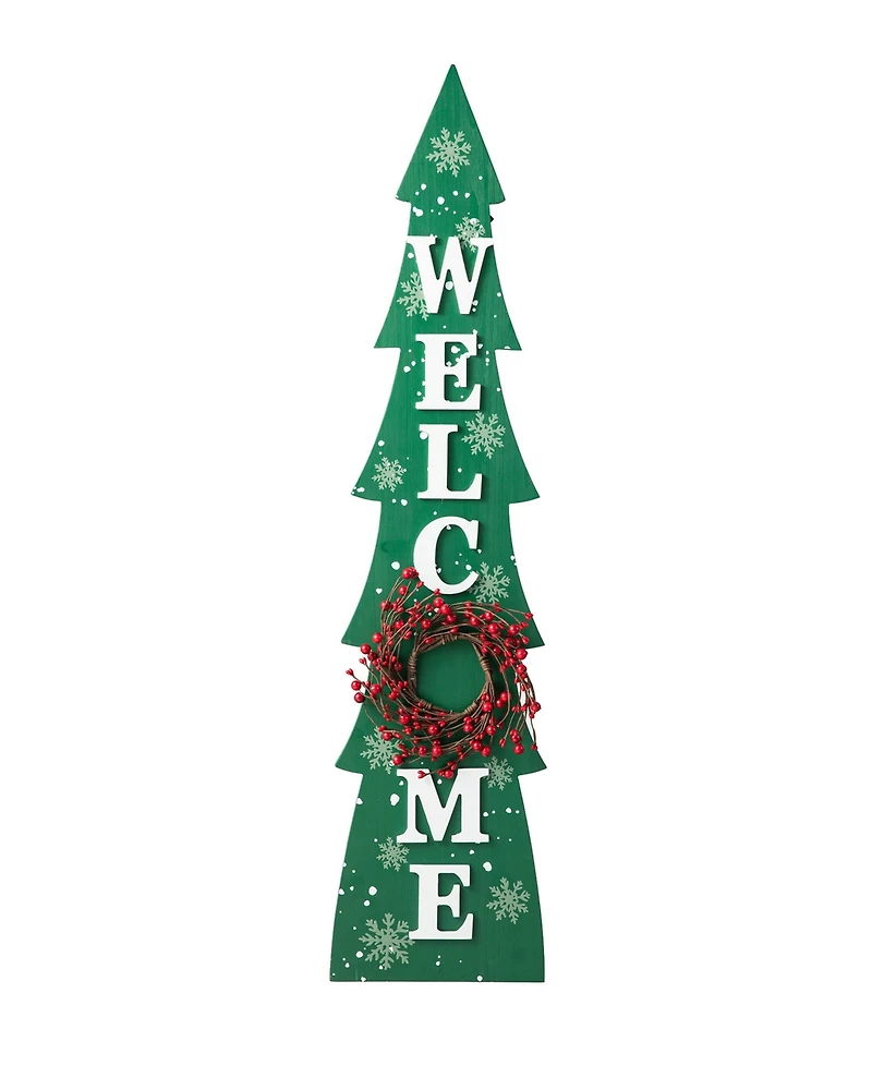 Glitzhome 42"H Christmas Wooden "Welcome" Christmas Tree Porch Sign