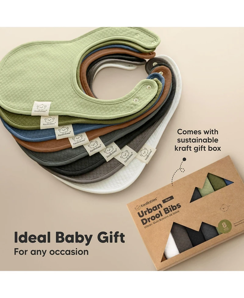 KeaBabies 8pk Quin Baby Bibs for Drooling and Teething, Cotton Drool Bibs, Newborn Boys, Girls