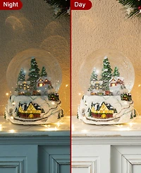 Glitzhome 150mm Christmas Oversized Resin Lighted Musical Snowflakes Village Waterglobe
