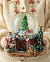Glitzhome 120mm Christmas Resin Lighted Musical Christmas Tree on Fireplace Waterglobe