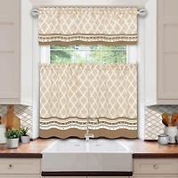 Kate Aurora Chevron Sunflower Complete Cottage Kitchen Curtain Tier & Valance Set