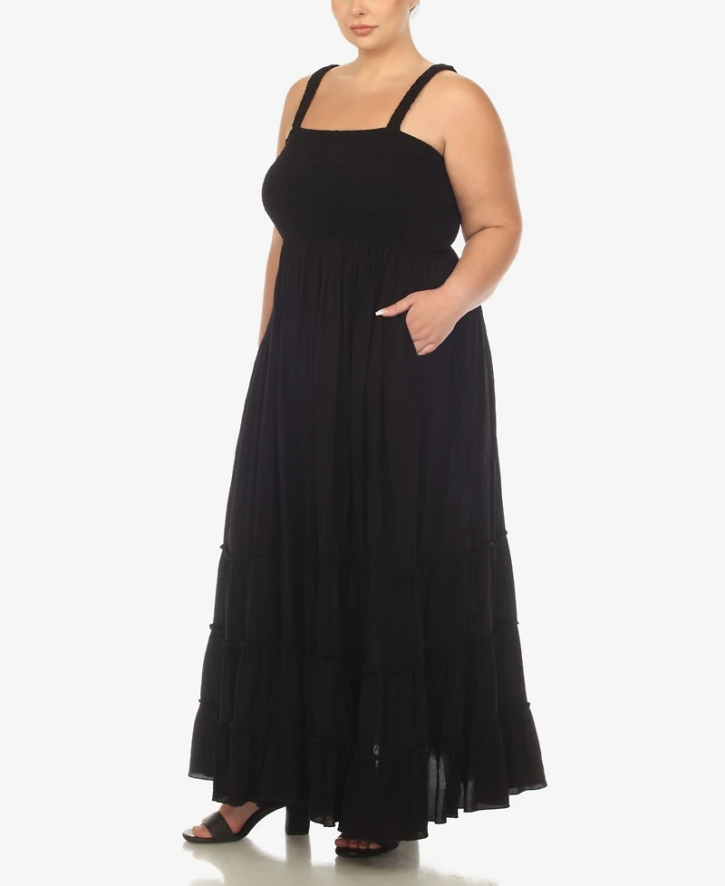 White Mark Plus Smocked Ruffle Maxi Dress