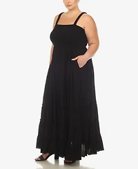 White Mark Plus Smocked Ruffle Maxi Dress