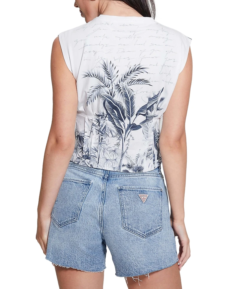 Guess Women's Tobacco Palms Printed Corset T-Shirt