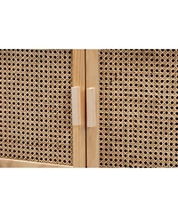 Baxton Studio Maclean Mid-Century Modern Rattan and Natural Brown Finished Wood 2-Door Sideboard Buffet