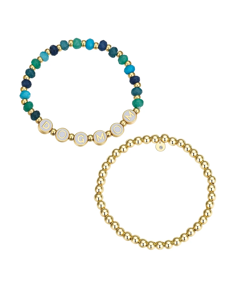 Unwritten Multi Blue Quartz Dog Mom Stone and Beaded Stretch Bracelet Set