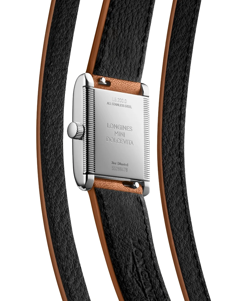 Longines Women's Swiss Mini Dolcevita Diamond (3/8 ct. t.w.) Brown Three-Row Leather Strap Watch 29mm