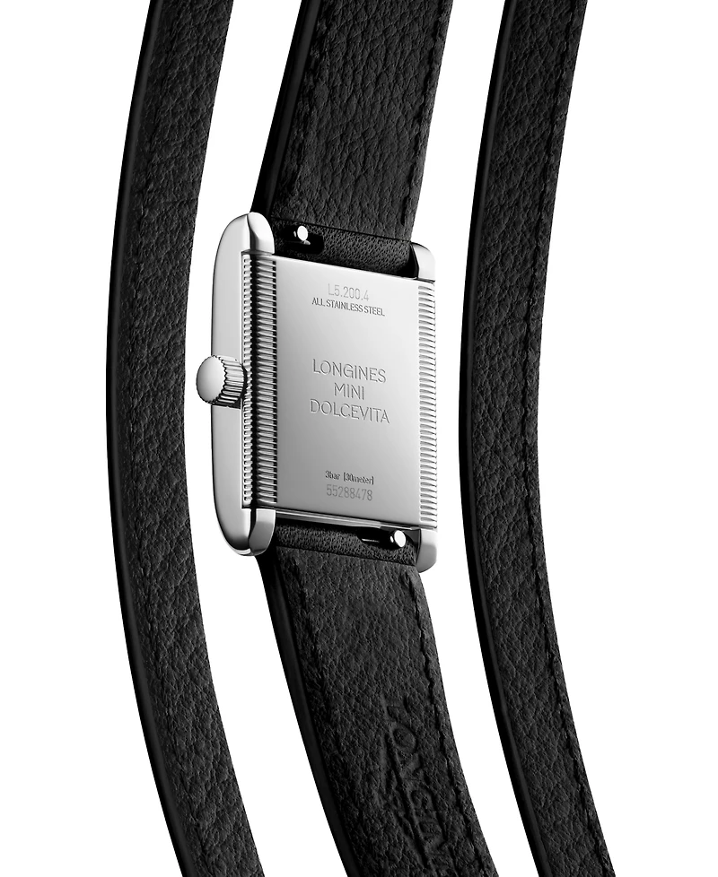 Longines Women's Swiss Mini Dolcevita Black Three-Row Leather Strap Watch 29mm